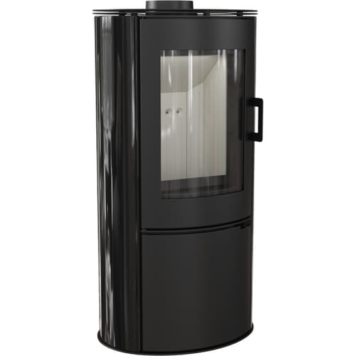 Tiled wood burning steel stove KRATKI AB S/DR Ø 150 8 kW black tile self closing door