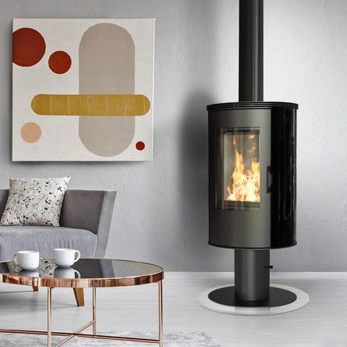 Tiled wood burning stove rotary KRATKI AB S/N/O/DR Ø 150 8 kW black tile