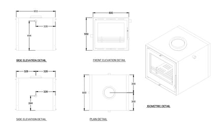 600i Double Sided Inset Stove