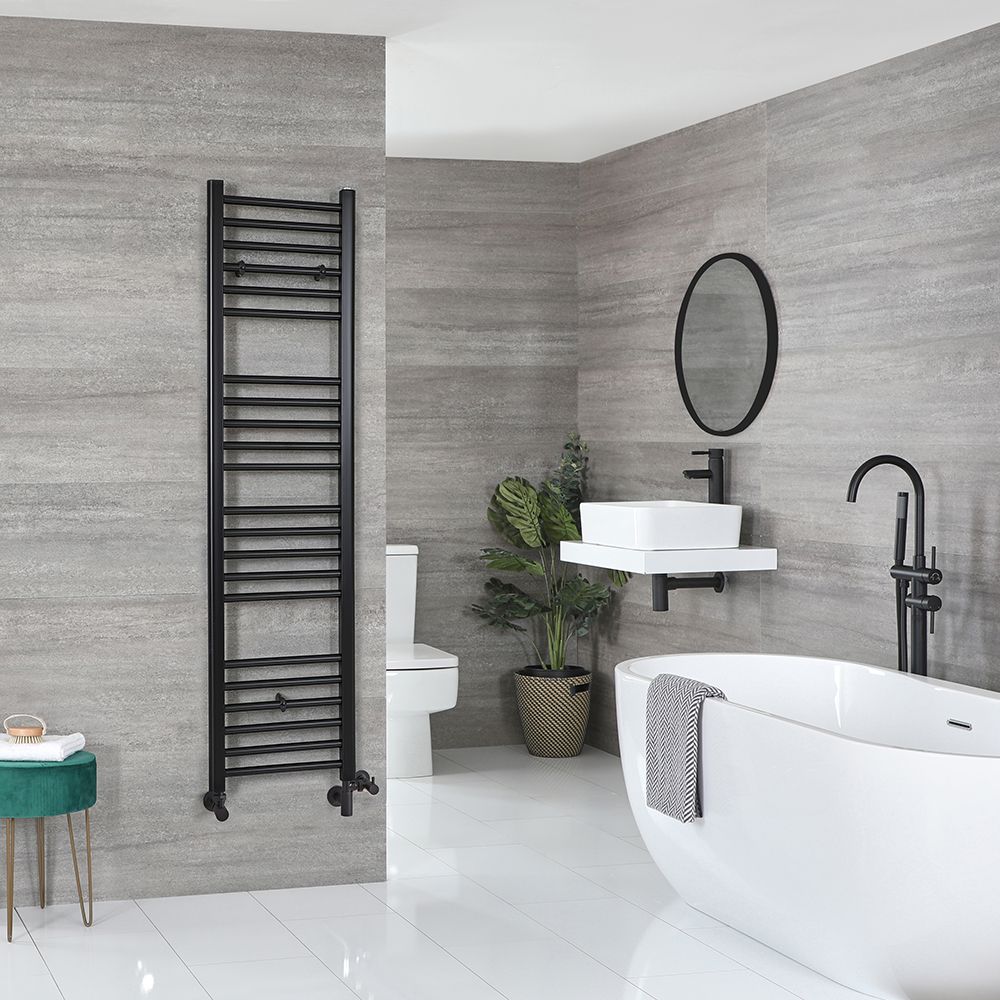 Milano Nero Dual Fuel - Straight Black Heated Towel Rail - Choice of Size