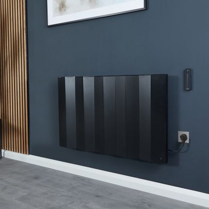 Milano Notus V - Black Aluminium Horizontal 1500W Electric Plug-In Designer Radiator