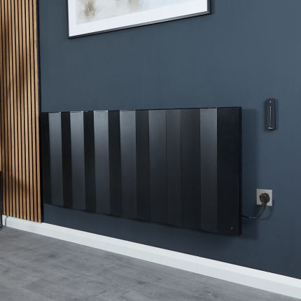 Milano Notus V - Black Aluminium Horizontal 2100W Electric Plug-In Designer Radiator