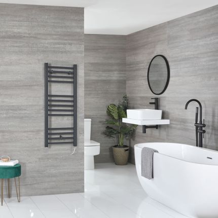 Milano Artle Electric - Straight Anthracite Heated Towel Rail - Choice of Size and Element