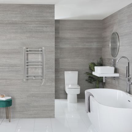 Milano Kent Electric - Straight Chrome Heated Towel Rail - Choice of Size and Element