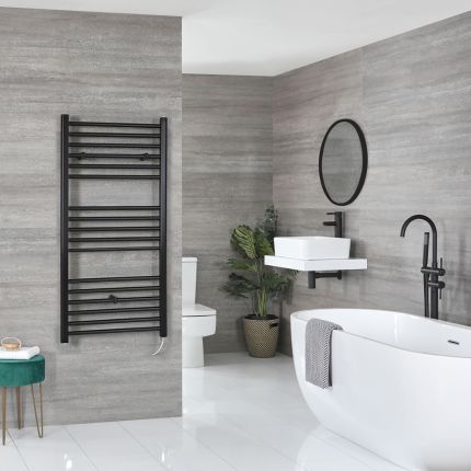 Milano Nero Electric - Straight Black Heated Towel Rail - Choice of Size and Element