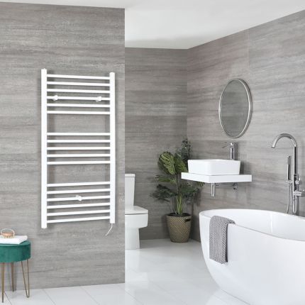 Milano Ive Electric - Straight White Heated Towel Rail - Choice of Size and Element