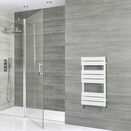 Milano x ECOSO Lustro Electric - Designer White Flat Panel Heated Towel Rail - 825mm x 450mm - with Thermostatic Wi-Fi Heating Element