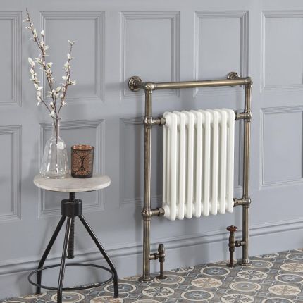 Milano Elizabeth - Brushed Bronze Traditional Dual Fuel Heated Towel Rail - 930mm x 620mm - Choice of Wi-Fi Thermostat and Cable Cover